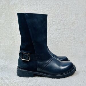 Vintage Foundry Co Camila Moto Boots Wmns Size 10 Black Leather Buckle Lug Sole